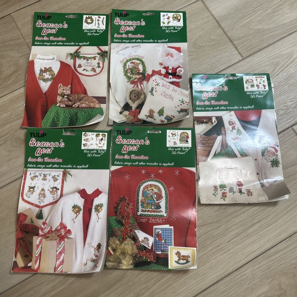 Set Of 5 Vintage TULIP Season’s Best Iron-on Transfers  Christmas  Holiday